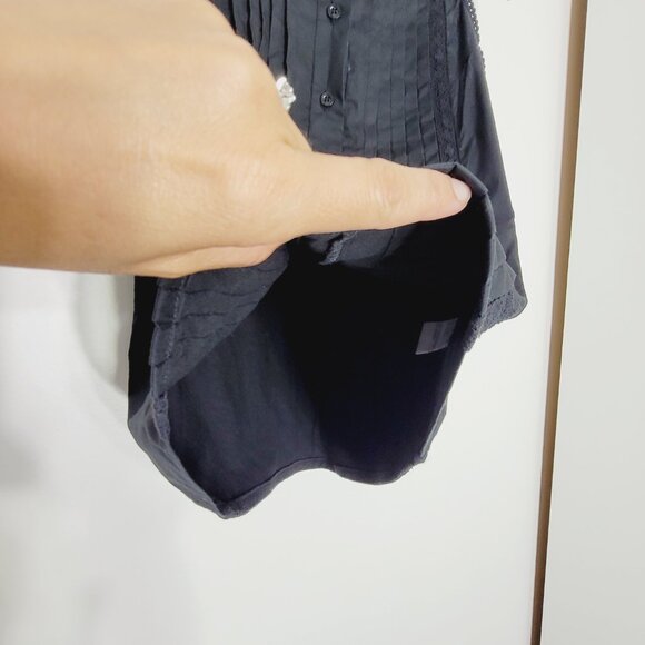 Lady Dutch Black Sleeveless Collar Cotton Blend Button Down Casual Shirt Size XS - Picture 3 of 10